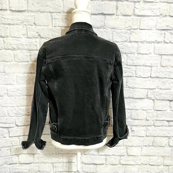 Topshop Embroidered Denim Jacket Jean Jacket Moto Washed Black Rough Edge - Picture 4 of 9